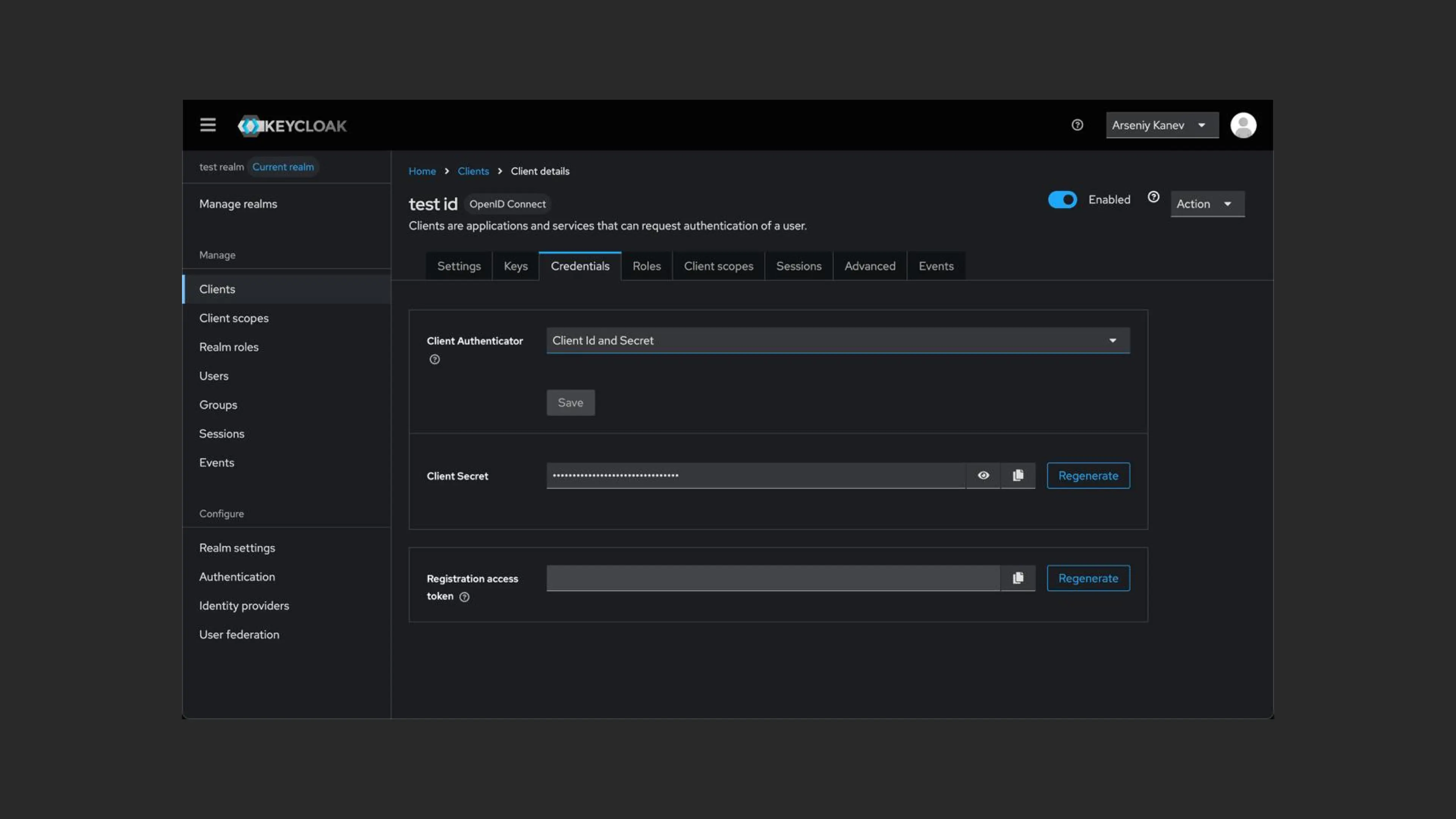 Список клиентов в Keycloak