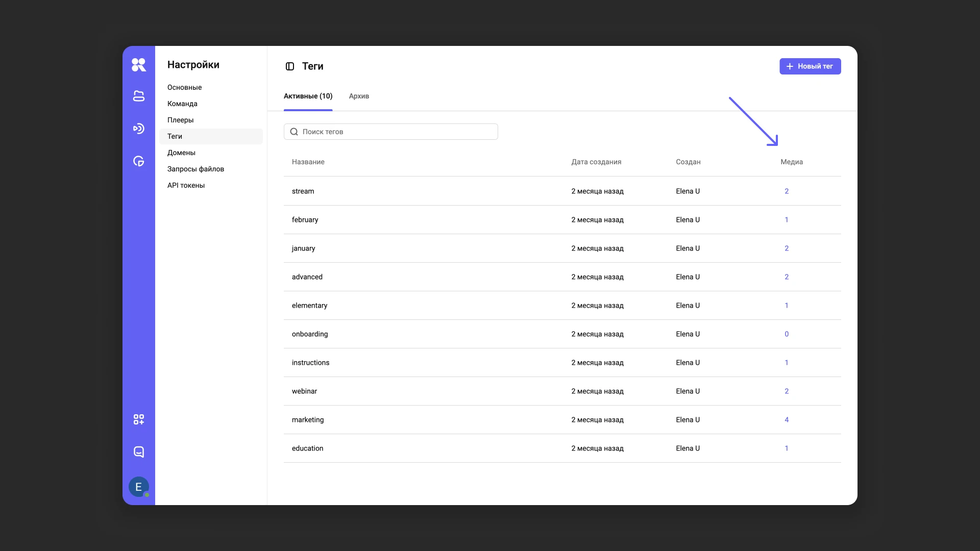 Медиафайлы, связанные с тегом