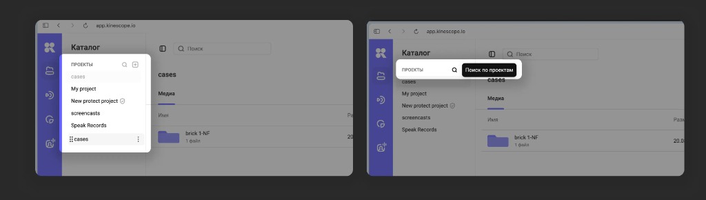 Поиск по списку проектов и перетаскивание для изменения порядка