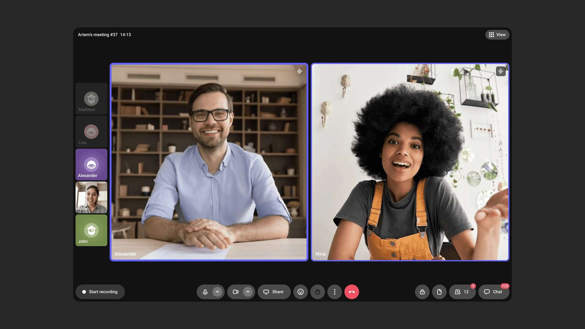 Интерфейс видеозвонка в Speak