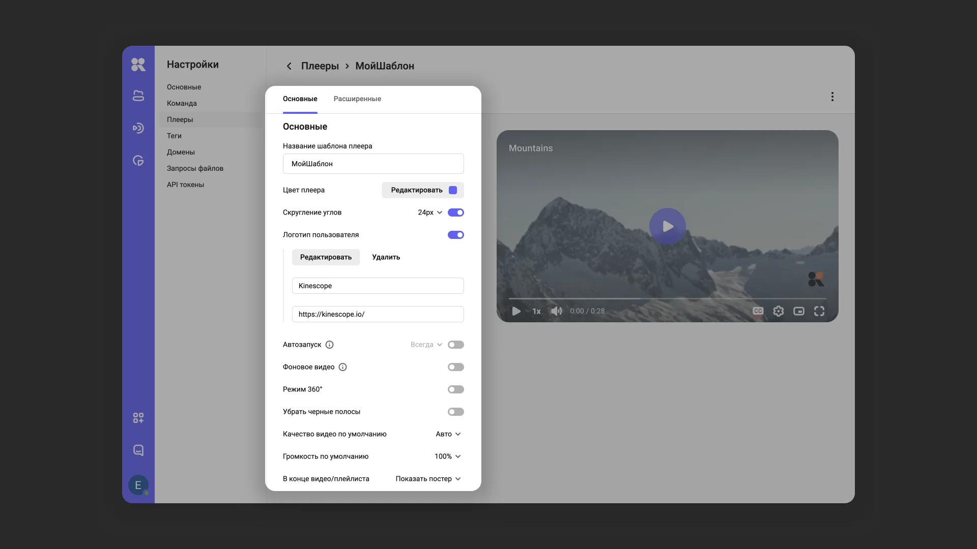 Интерфейс основных настроек плеера