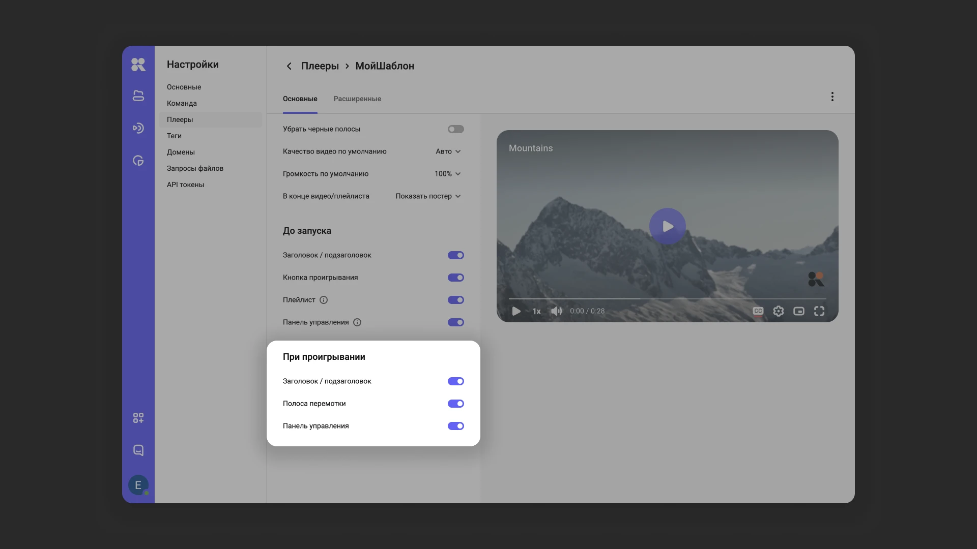 Настройки отображения элементов плеера во время воспроизведения